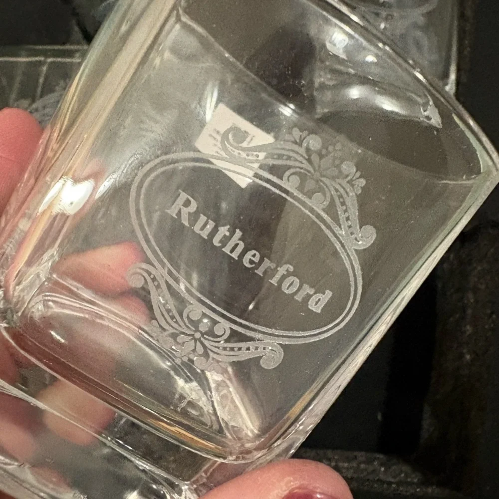 Personalized - RUTHERFORD - Clear Glass Decanter Set with Wooden Box